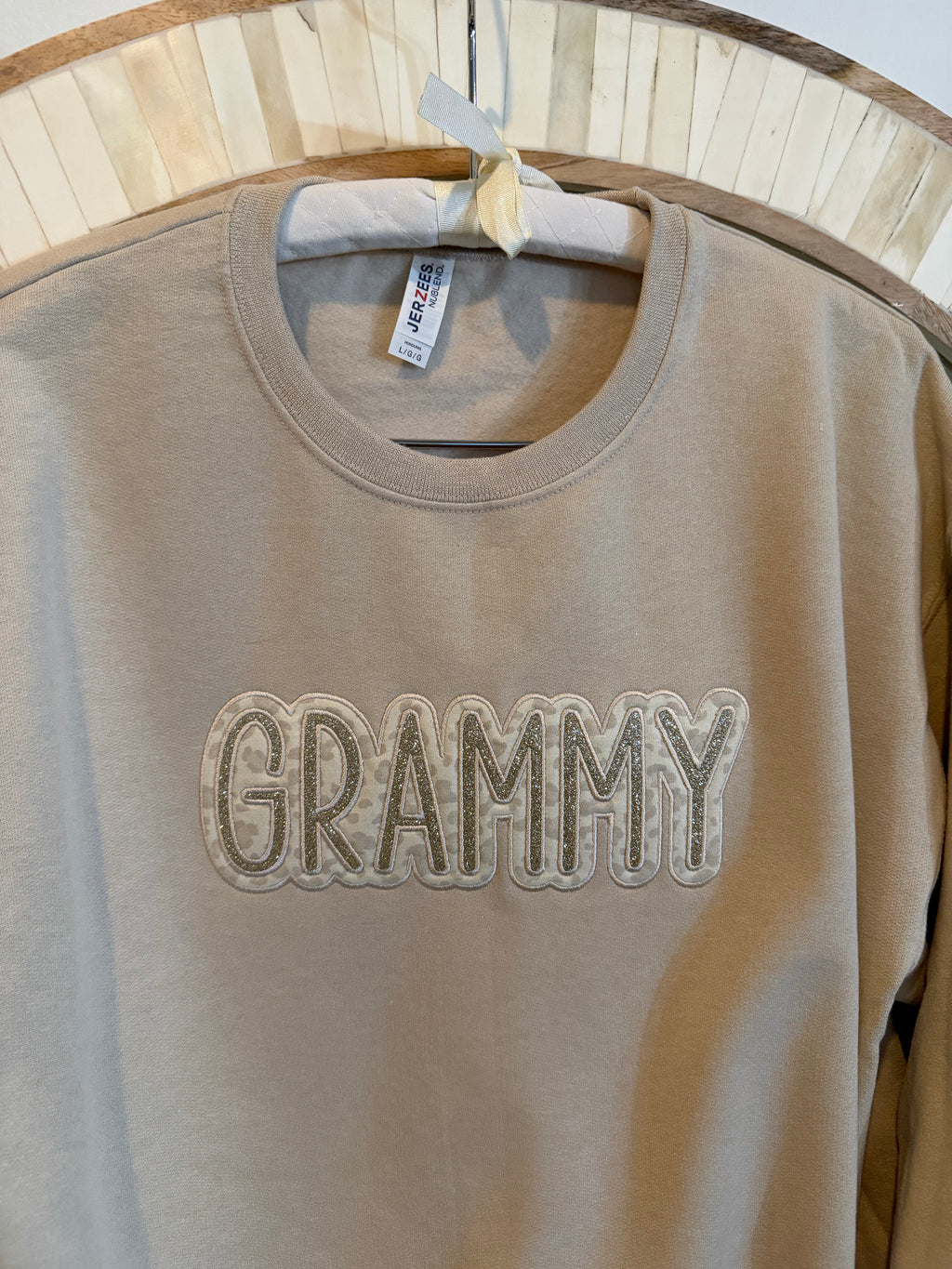 Grammy Sweatshirt with Glitter Appliqué | Embroidered Grandma Crewneck | Handmade Gift by ChelseaMadeCo