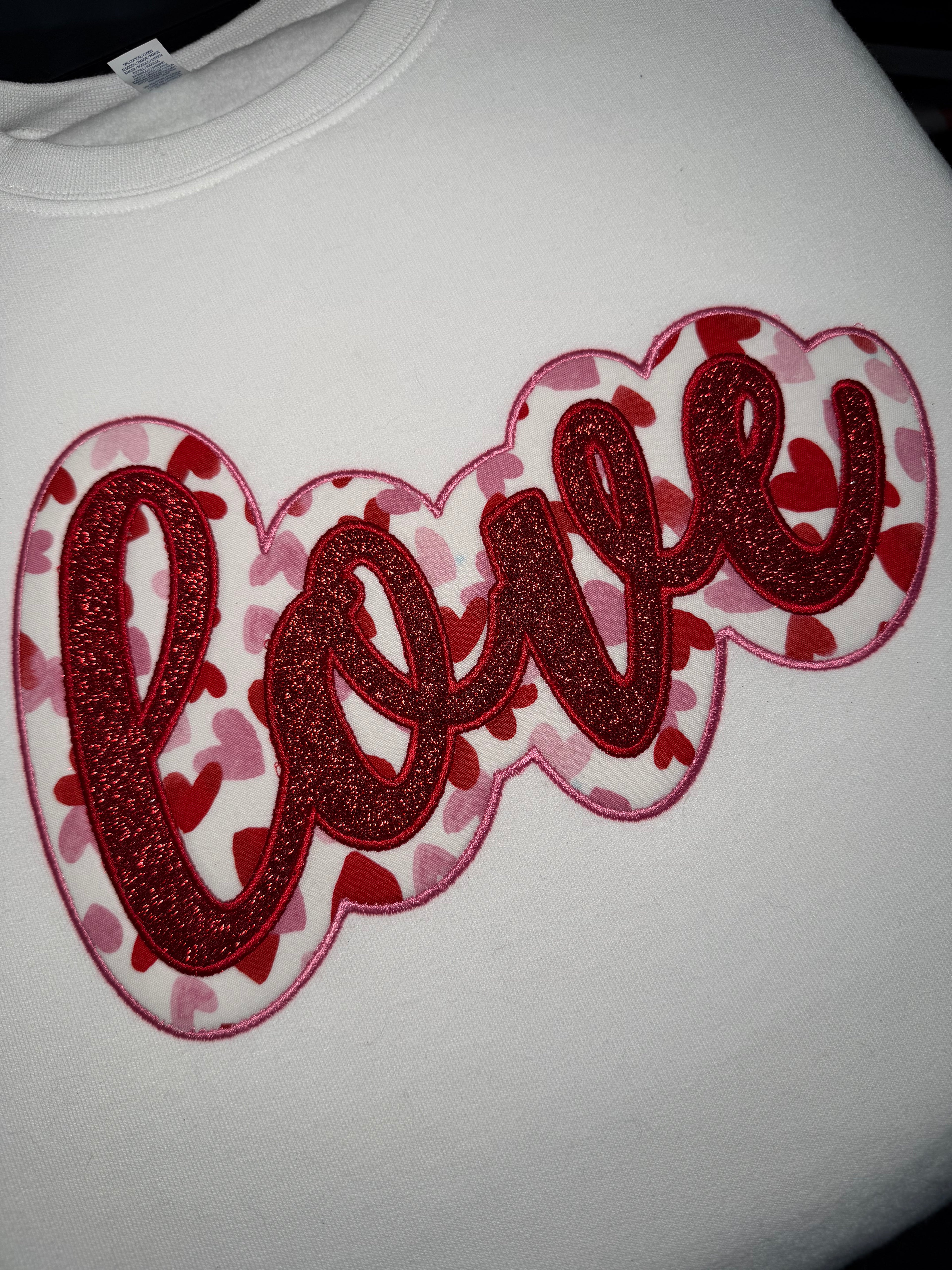 Love Double Applique Glitter Vinyl & Heart Fabric Crewneck Sweatshirt