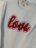 Love Double Applique Glitter Vinyl & Heart Fabric Crewneck Sweatshirt