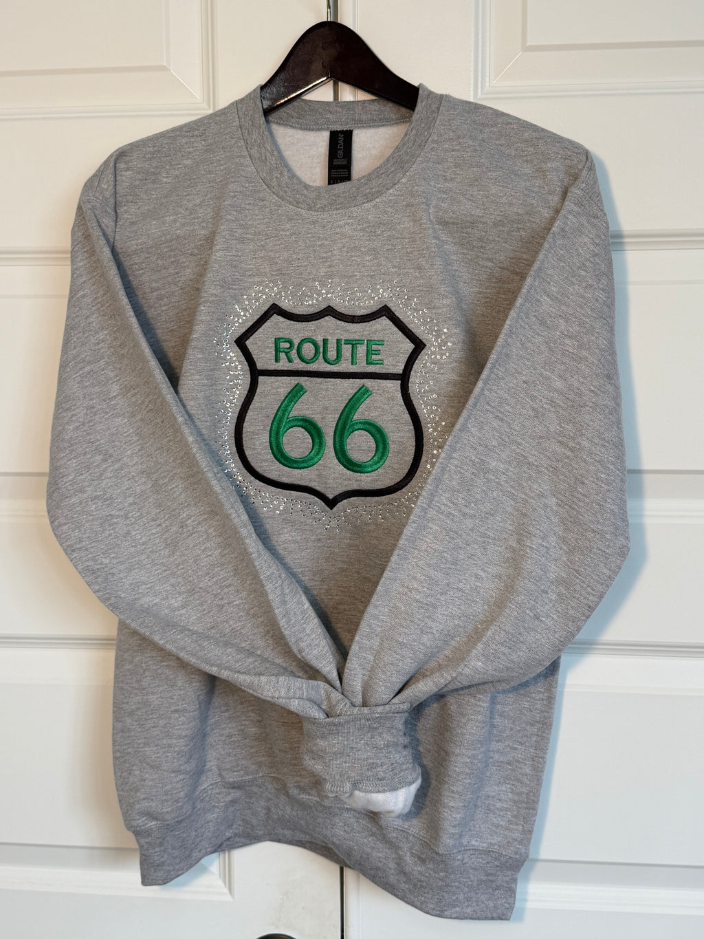 Route 66 Embroidered Rhinestone Sweatshirt | Handmade Vintage Americana Crewneck | ChelseaMadeCo