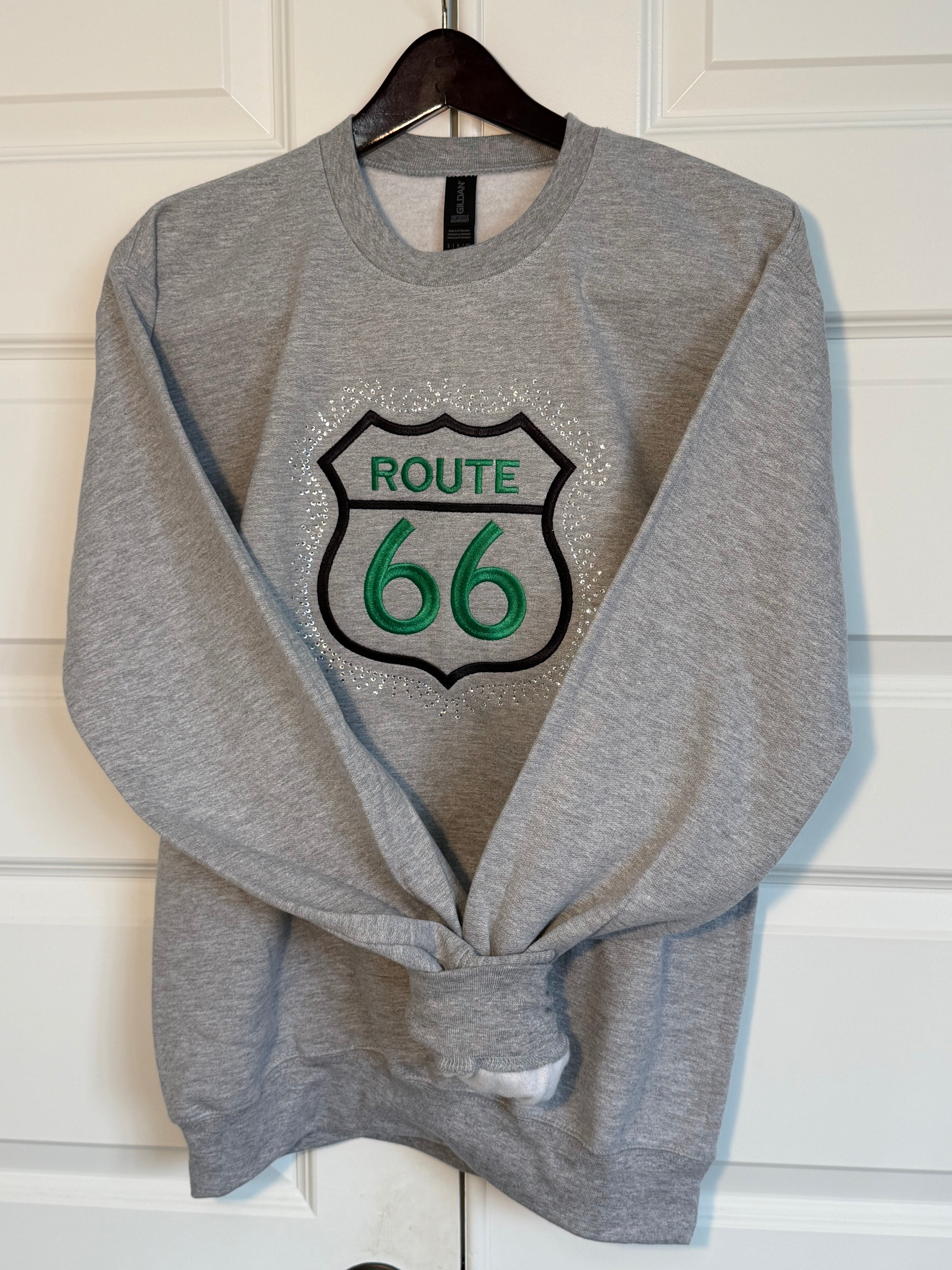 Route 66 Embroidered Rhinestone Sweatshirt | Handmade Vintage Americana Crewneck | ChelseaMadeCo