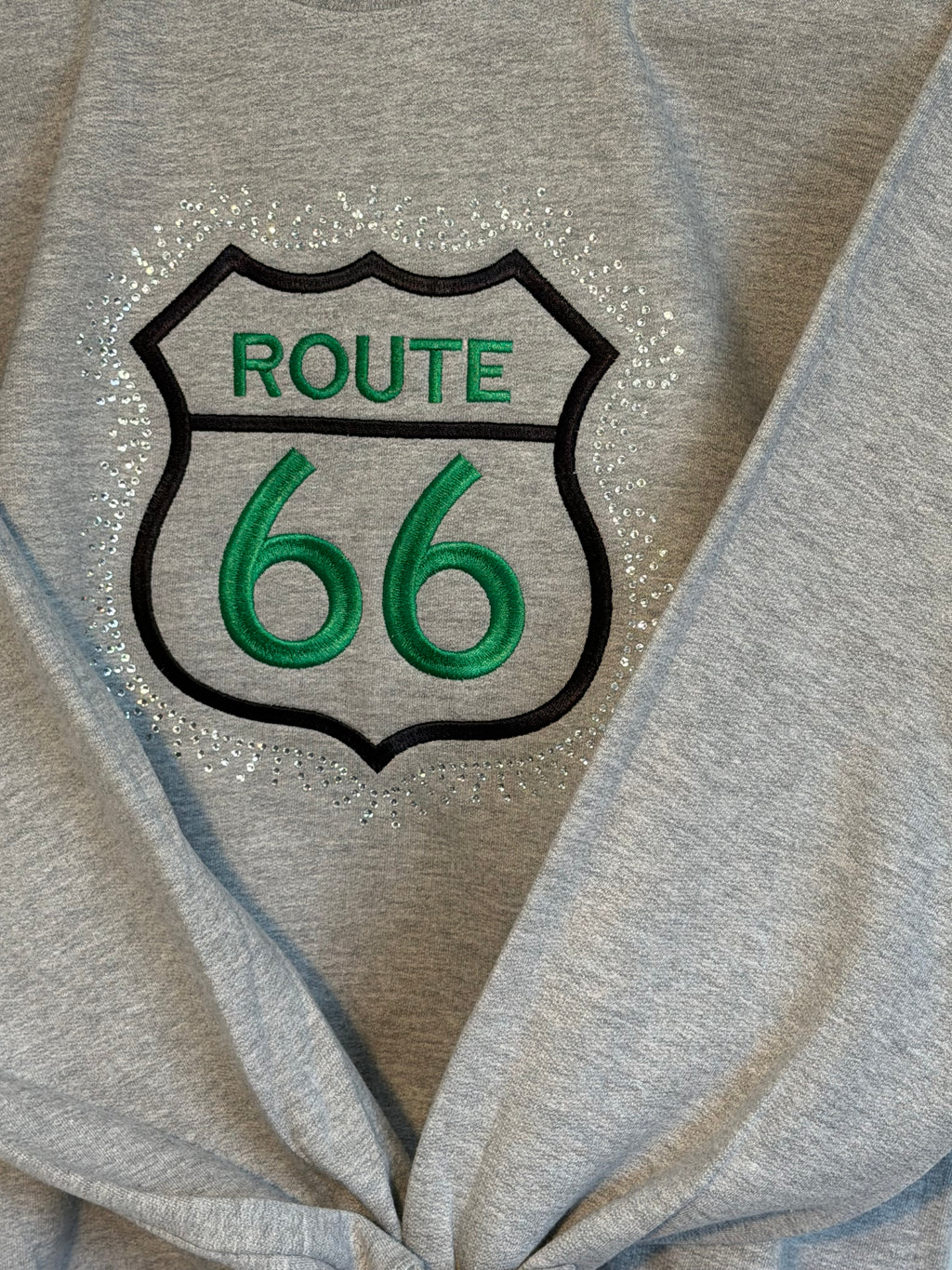 Route 66 Embroidered Rhinestone Sweatshirt | Handmade Vintage Americana Crewneck | ChelseaMadeCo
